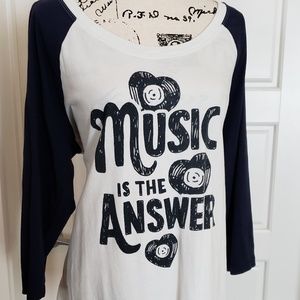 Torrid T- Music is the Answer w/blue 3/4 sleeves
